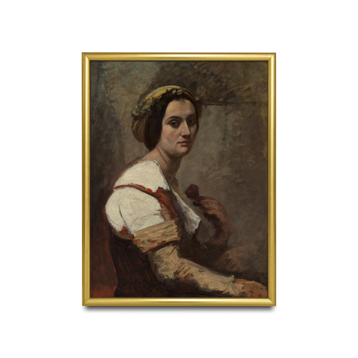 Portrait of an Italian Peasant Woman with a Flower Art Poster - Image 2