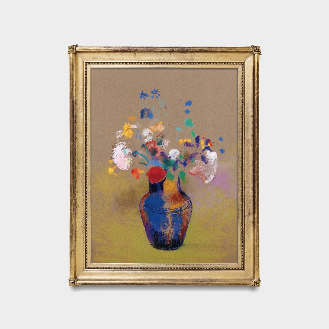 Wildflowers In A Blue Vase Pastel Floral Still Life Art Poster - Image 5