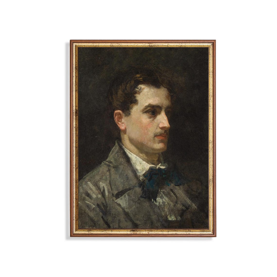 Gentleman in Profile Blue Bow Tie Dark Victorian Portrait Poster