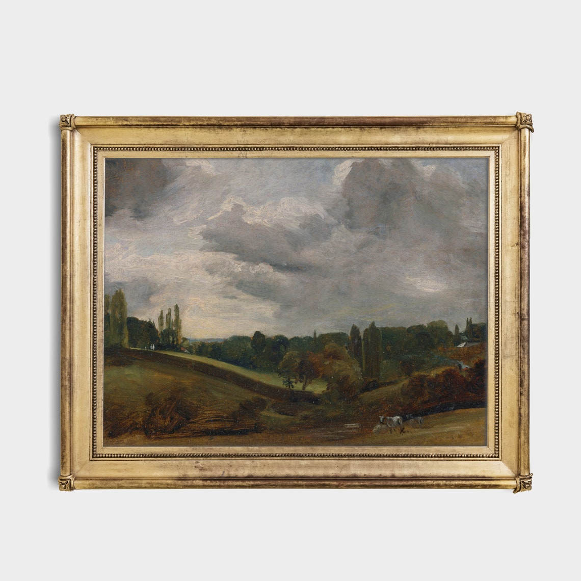 Dramatic Cloudy Sky over Tree-Lined Meadow Vintage Landscape Poster - Image 2