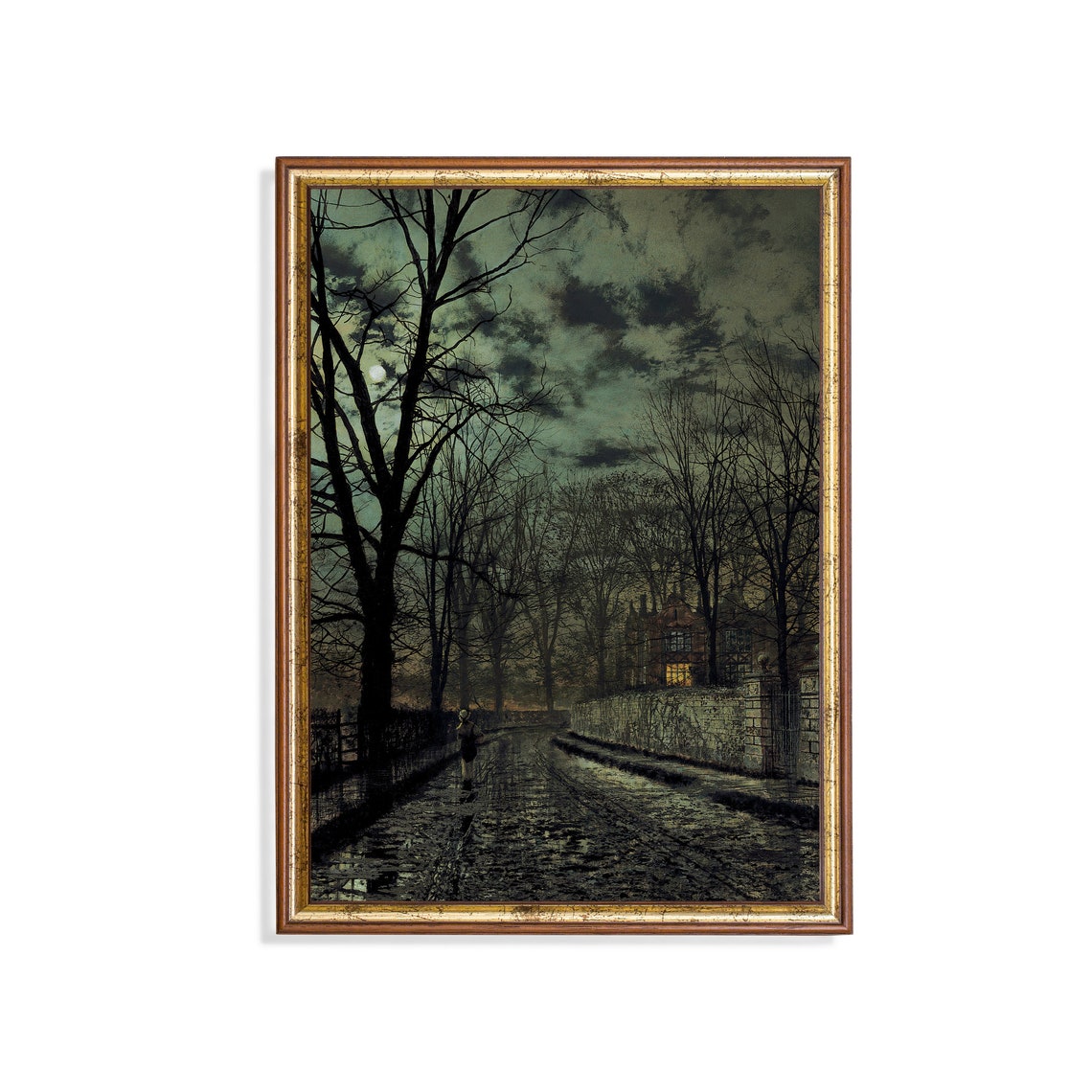 Printed And Shipped Vintage Moonlight Painting Antique Landscape Print Moody Rustic Artwork Dark Academia Print Mailed Art