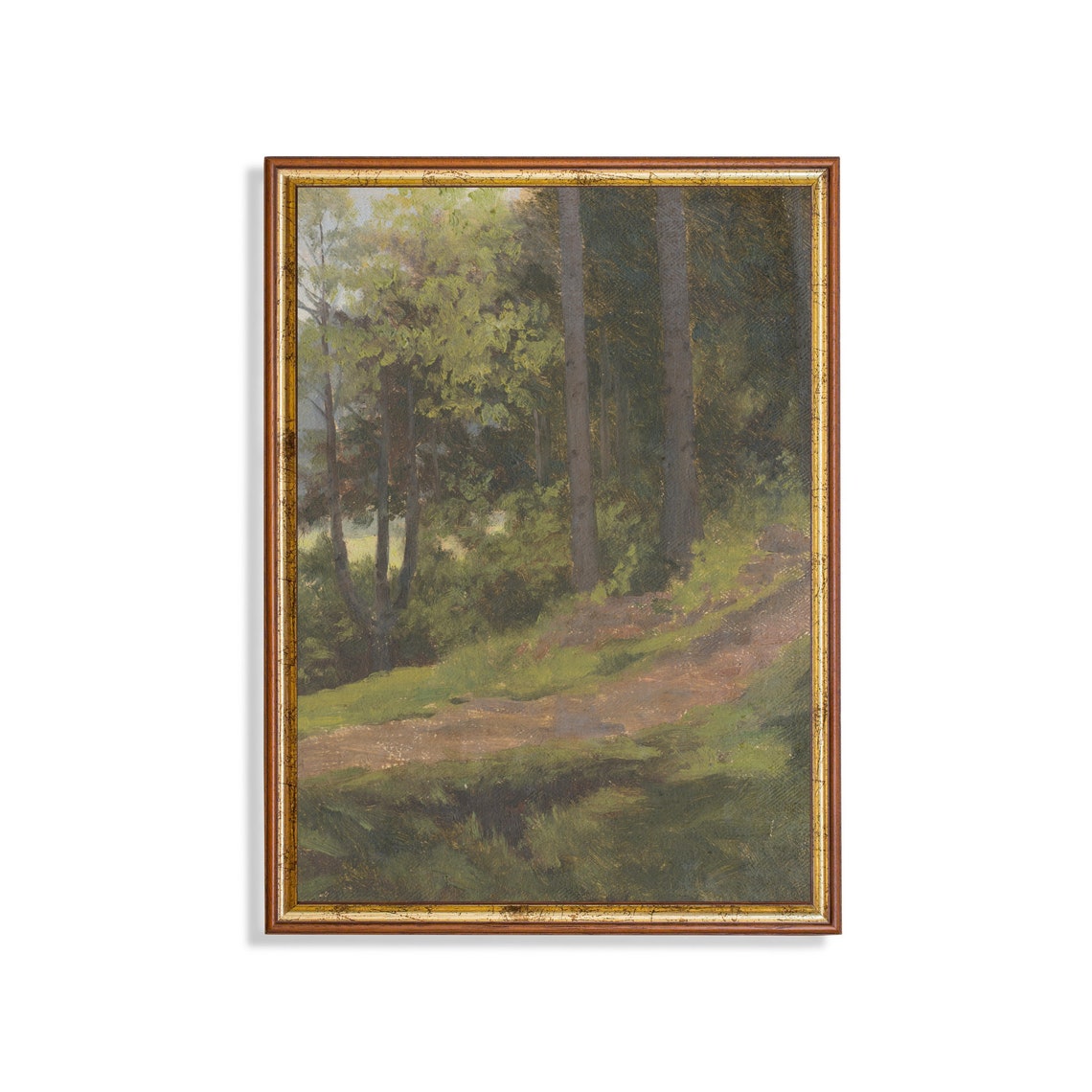 Vintage Landscape Painting Antique Nature Print Rustic Tree Forest Fine Art Wall Art Farmhouse Decor
