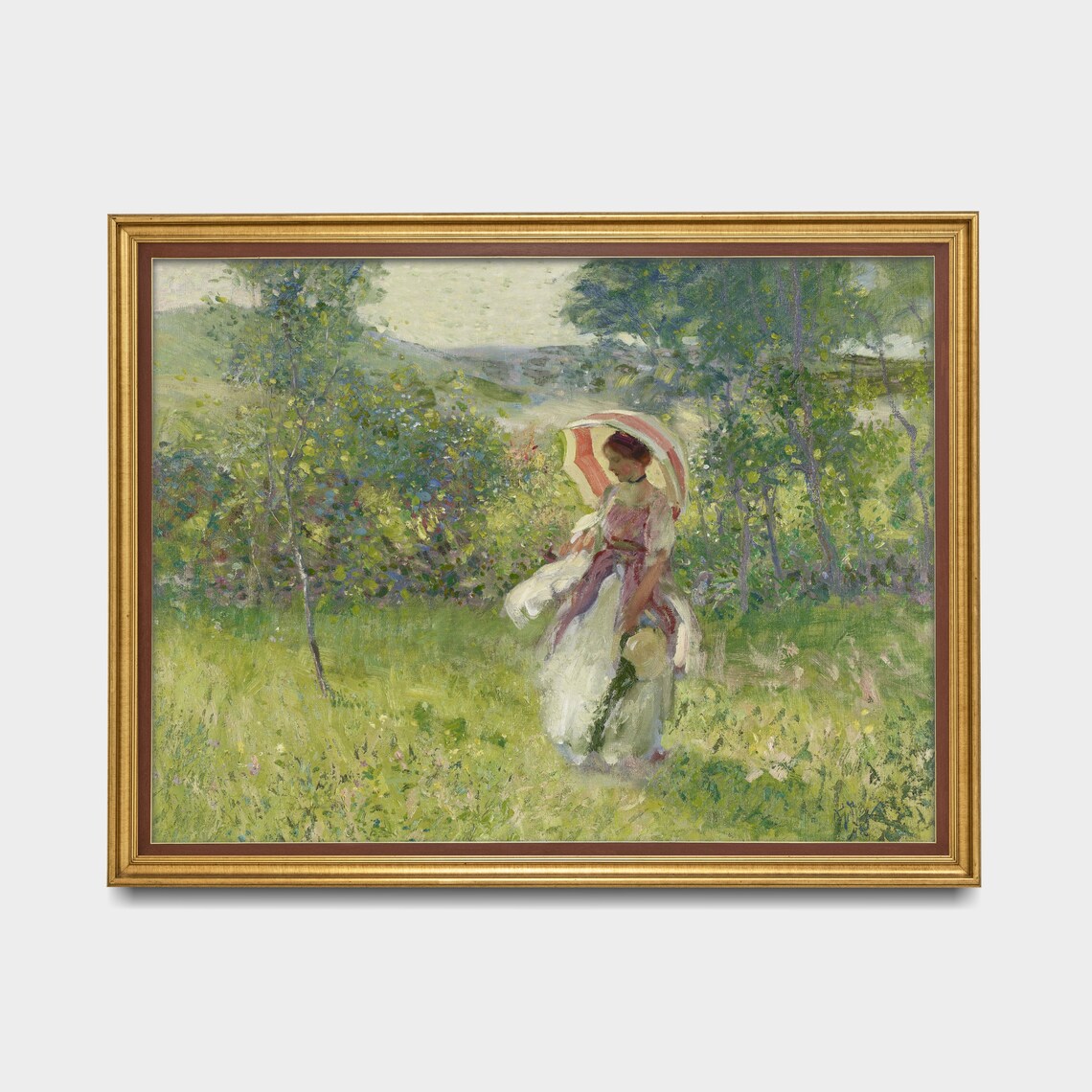 Woman with Red Parasol in Sunny Meadow Impressionist Painting Poster - Image 5