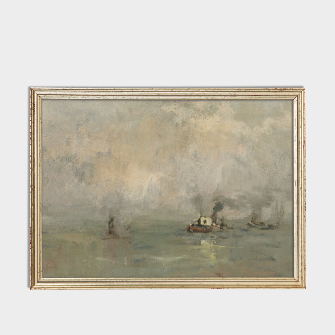 Small Boats Drifting in a Misty Foggy Harbor at Dawn Vintage Poster - Image 3