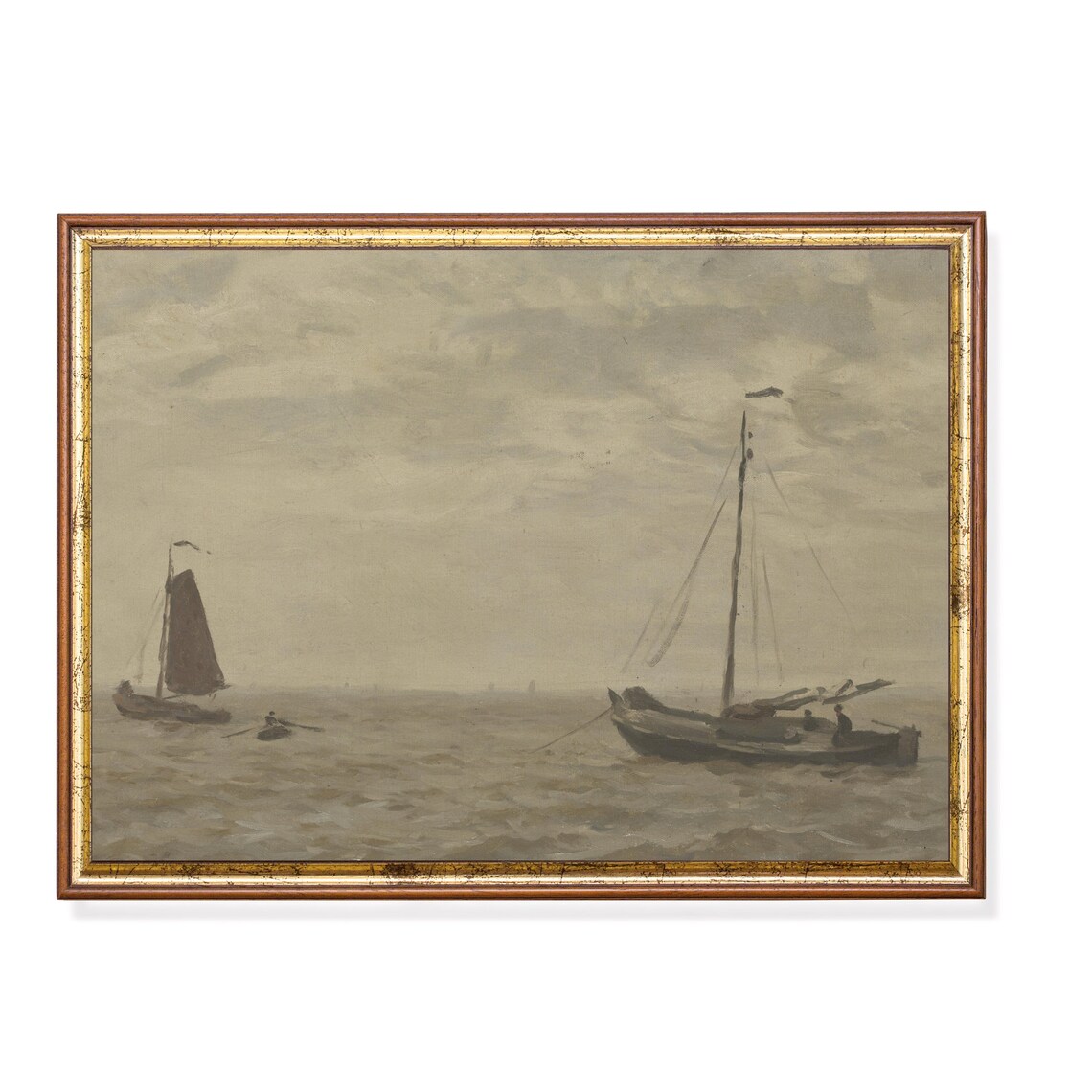Muted Fishing Boats Grey Sea Dutch Coastal Antique Seascape Poster