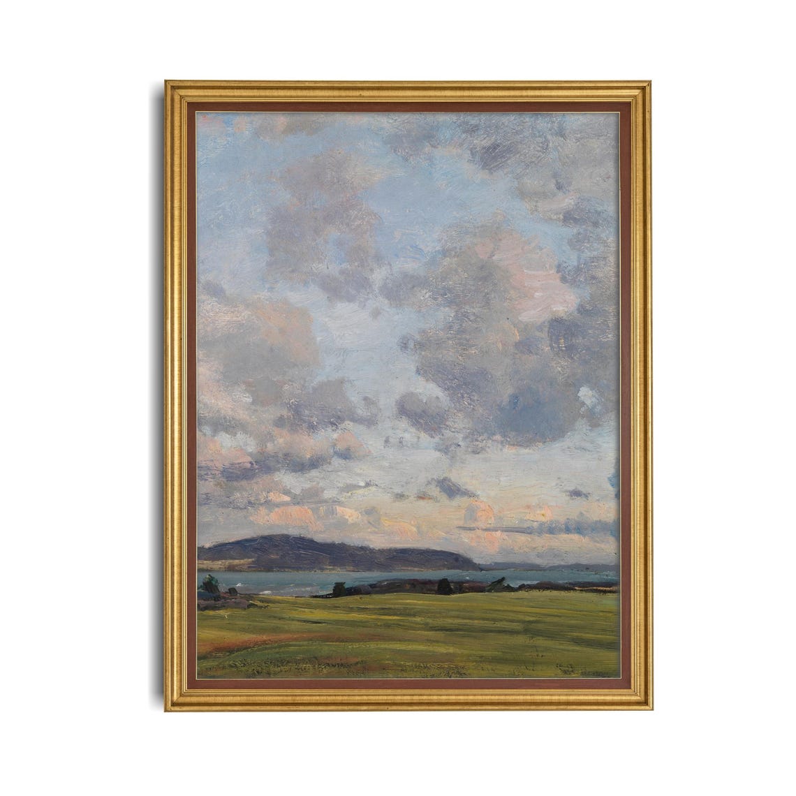 Dramatic Clouds Over Lake and Green Meadow Vintage Sky Poster - Image 4