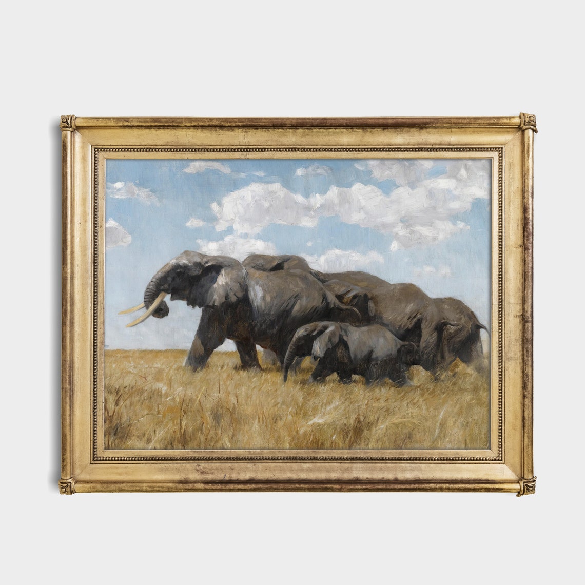African Elephant Herd Crossing the Wide Golden Savanna Poster - Image 2