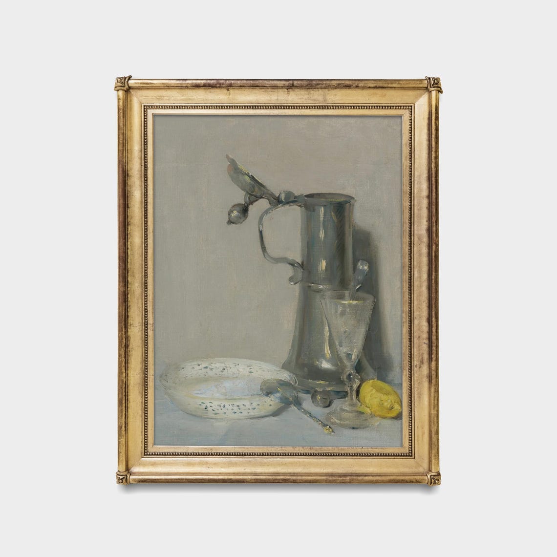 Pewter Flagon Still Life With Goblet And Lemon Vintage Poster - Image 5