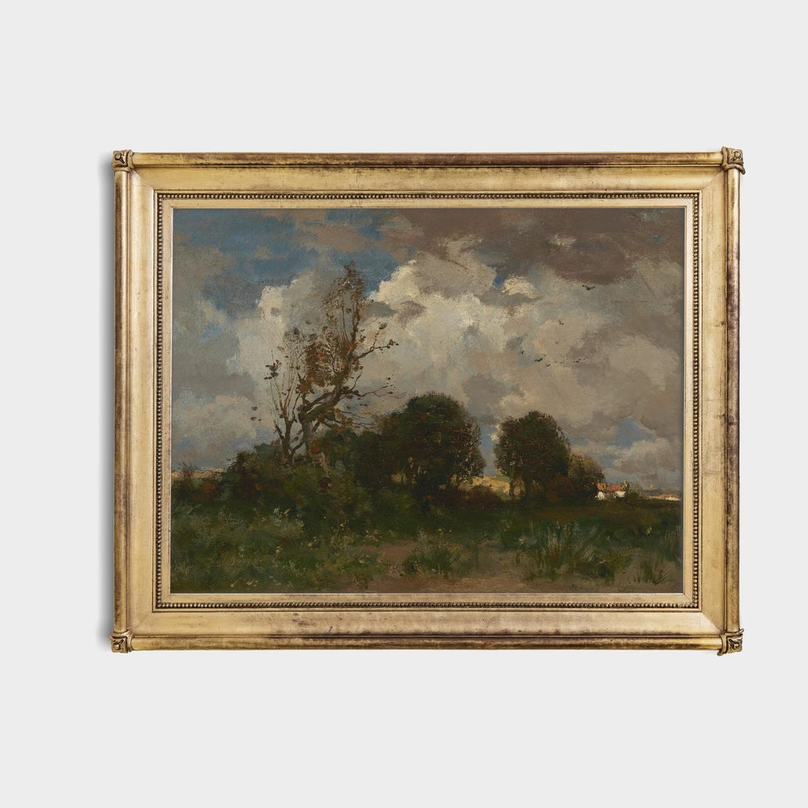 Moody Cloudy Sky Over a Quiet Countryside Meadow Landscape Poster - Image 4