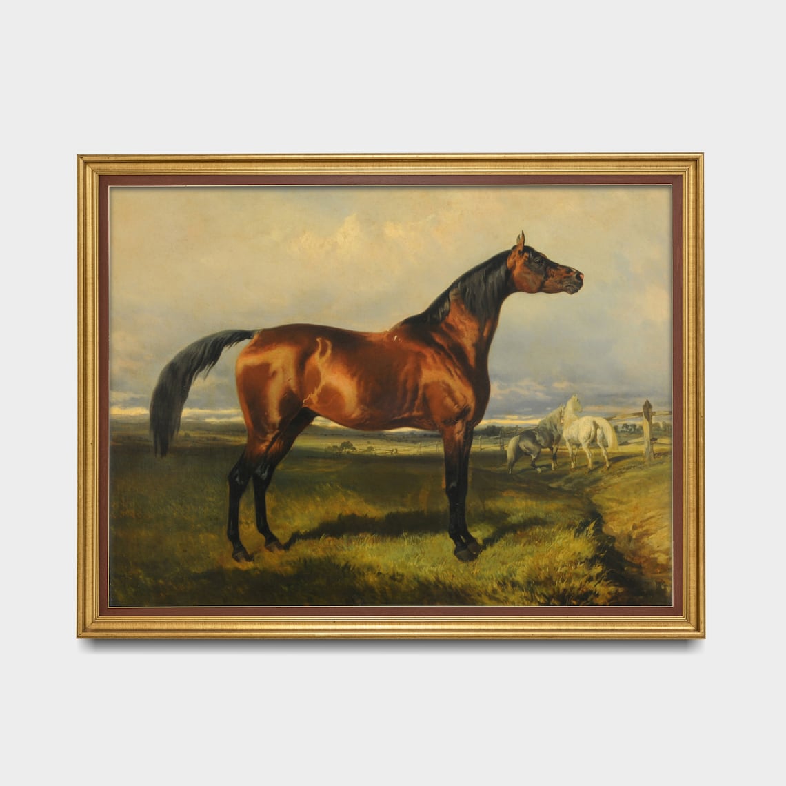 Bay Horse Standing Proud in a Sunny Green Pasture Vintage Poster - Image 3