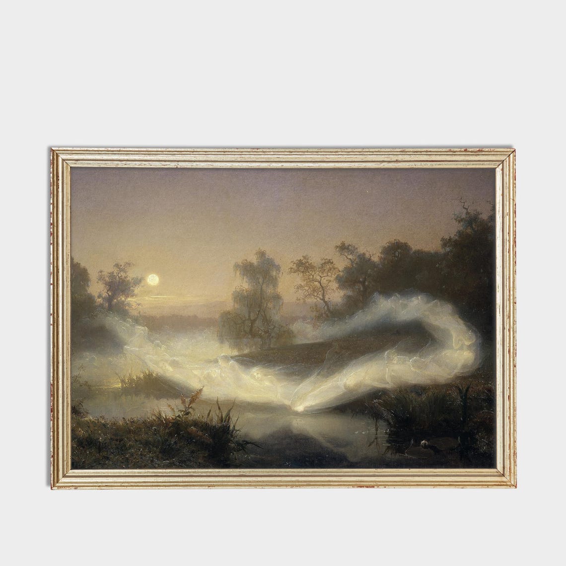 Dancing Fairies Over Misty River Moonlit Fantasy Painting Poster - Image 3