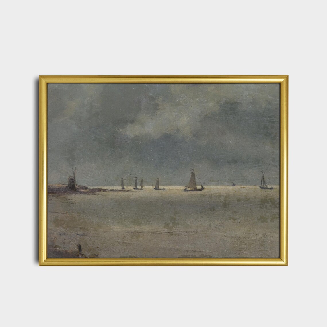 Sailboats on a Misty Sea Under Stormy Skies Vintage Marine Poster - Image 2
