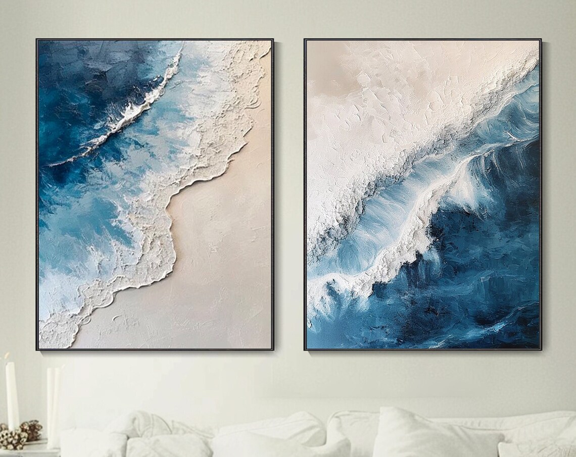Abstract Blue Ocean Beach Minimalist Art Print