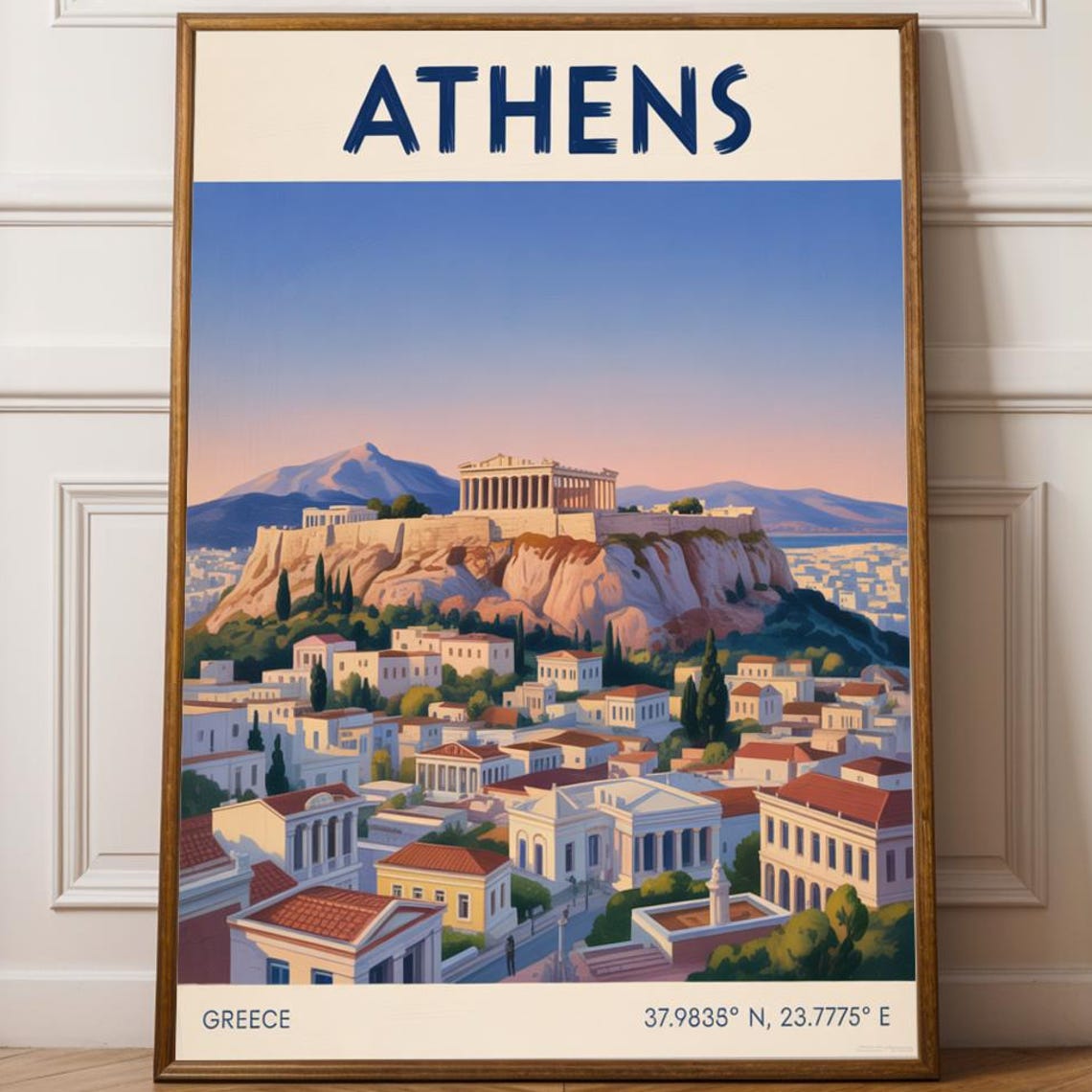 Athens Greece Acropolis Sunset Parthenon Travel Poster Artwork