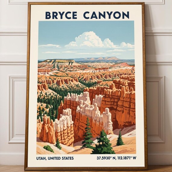 Bryce Canyon Utah Hoodoos Orange Rock Formations Travel Poster