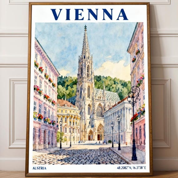 Vienna St Stephens Cathedral Poster Austrian Cityscape Art European Travel Decor Architectural For Lovers