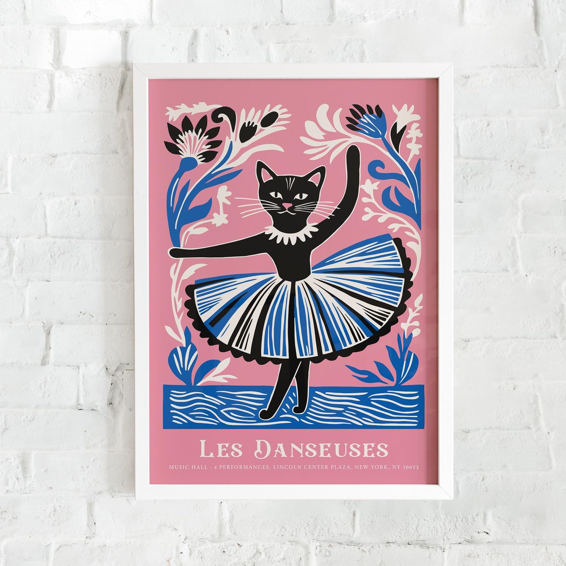 Les Danseuses Ballet Cat Poster Girly Style Floral Cat Illustration New York City Music Art Print Kitty Ballerina Art Print 24x36 12x18