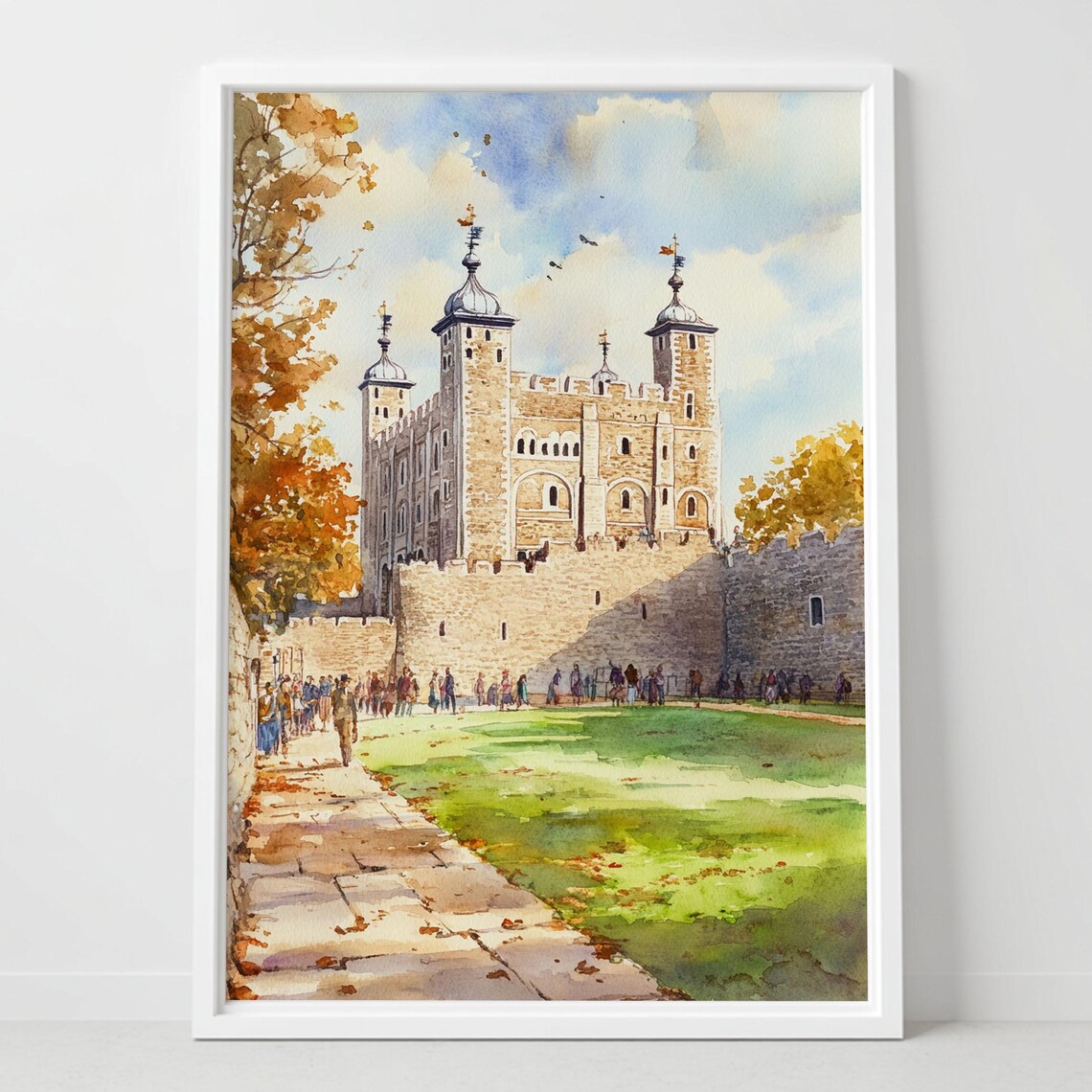 Tower of London England Castle Autumn Courtyard Watercolor Poster