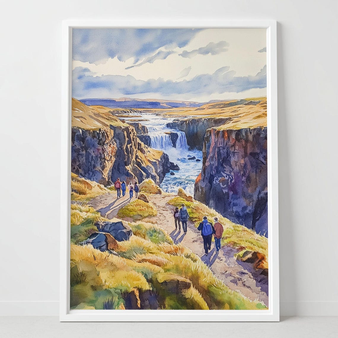 Iceland Golden Circle Print Waterfall Hiking Landscape Art