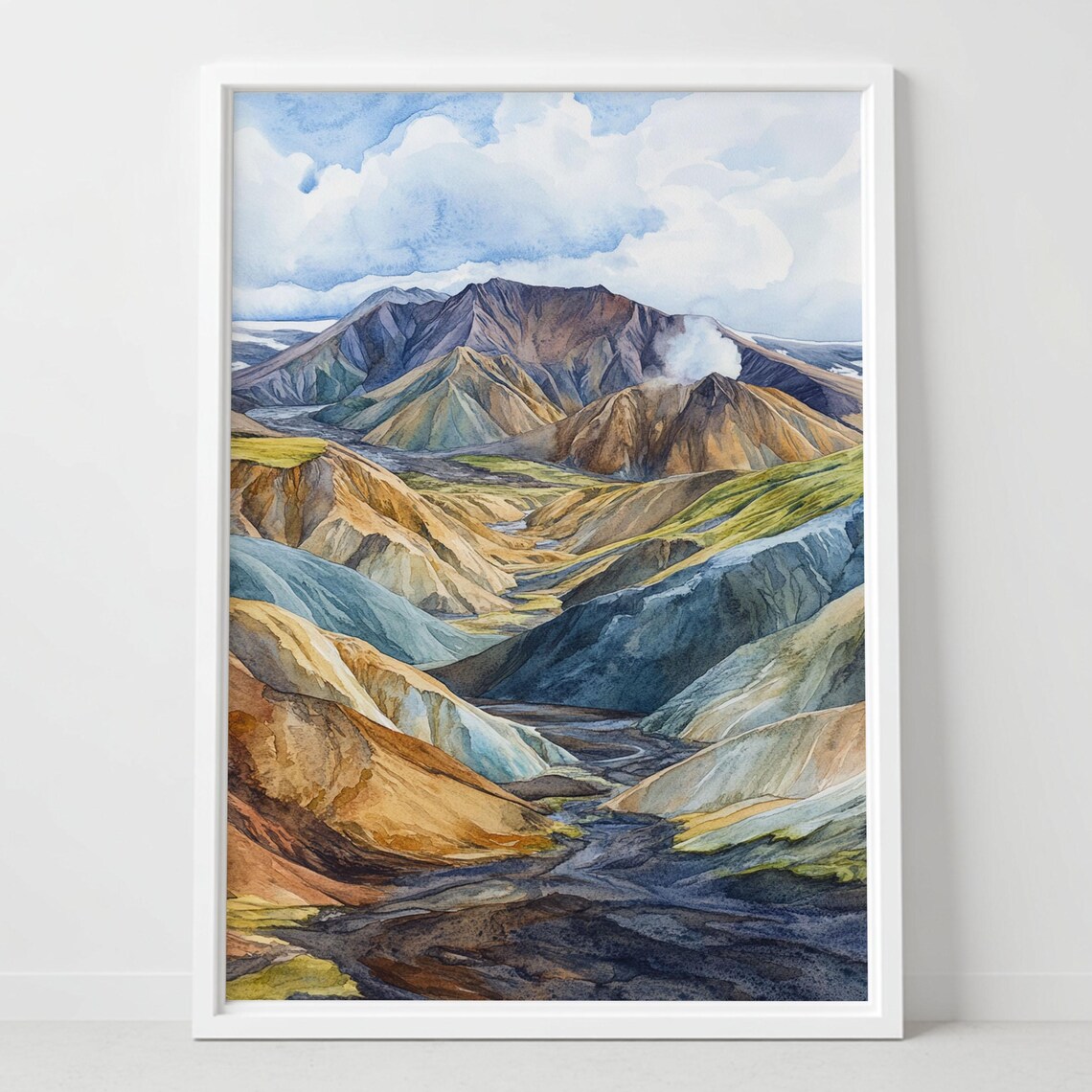 Landmannalaugar Iceland Highlands Rhyolite Mountains Watercolor Poster
