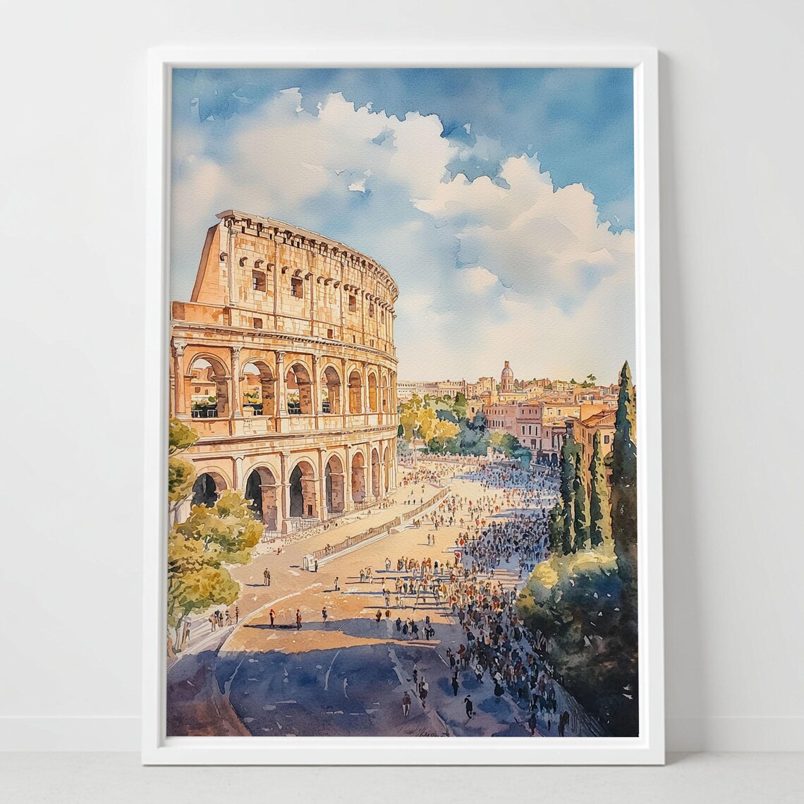 Colosseum Rome Italy Ancient Amphitheater Watercolor Art Poster