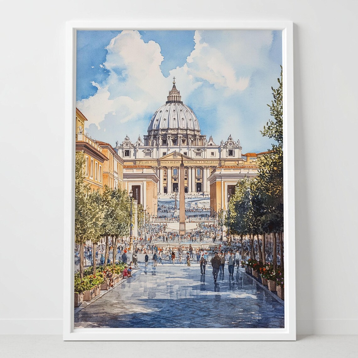 Vatican City St Peter Basilica Rome Square Watercolor Art Poster