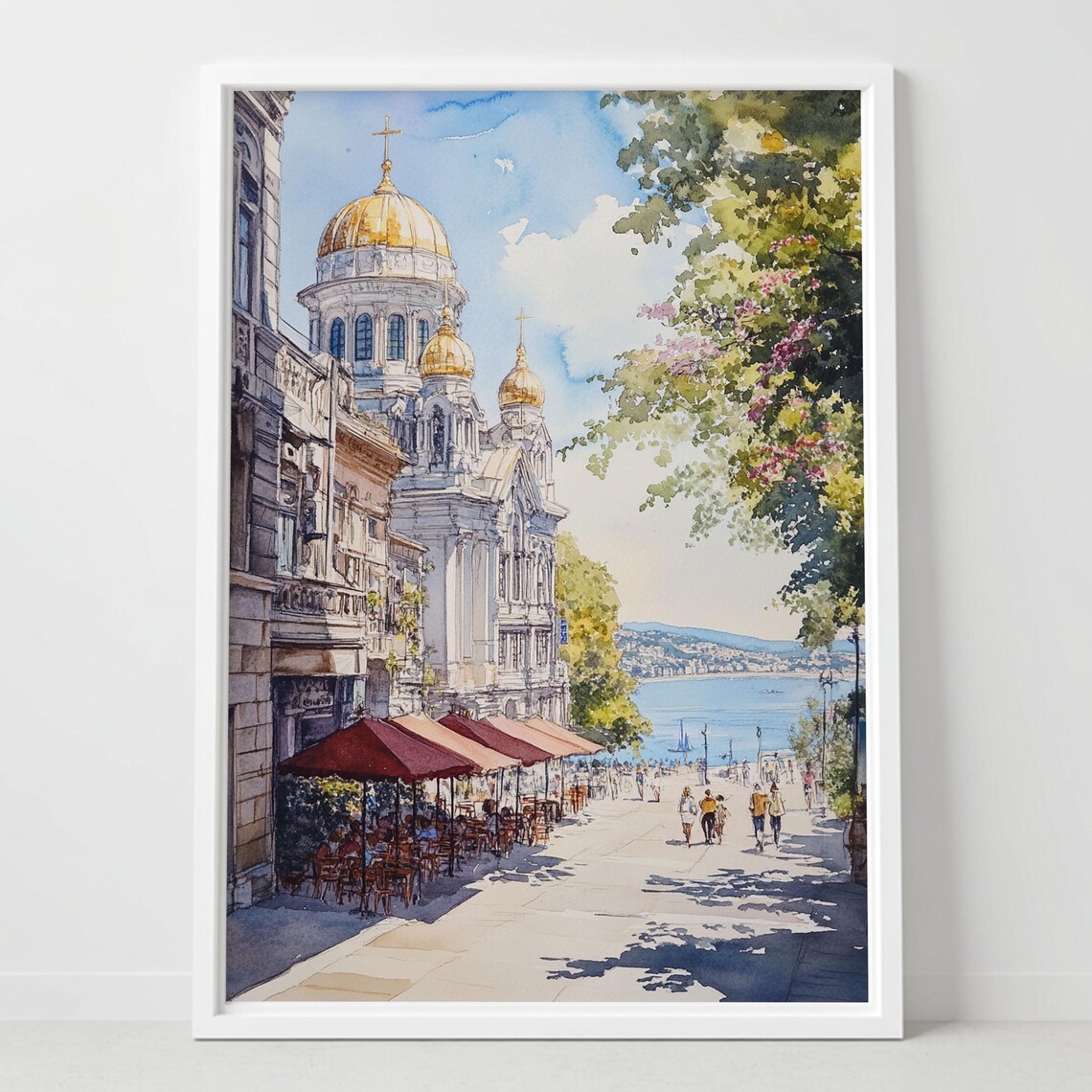 Varna Bulgaria Golden Dome Cathedral Black Sea Watercolor Poster