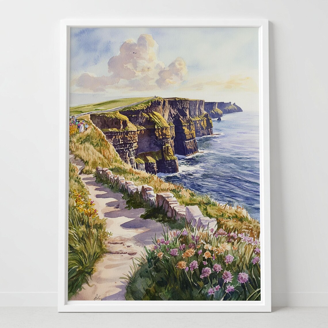 Cliffs of Moher Ireland Coastal Cliffs Wildflower Path Watercolor Poster