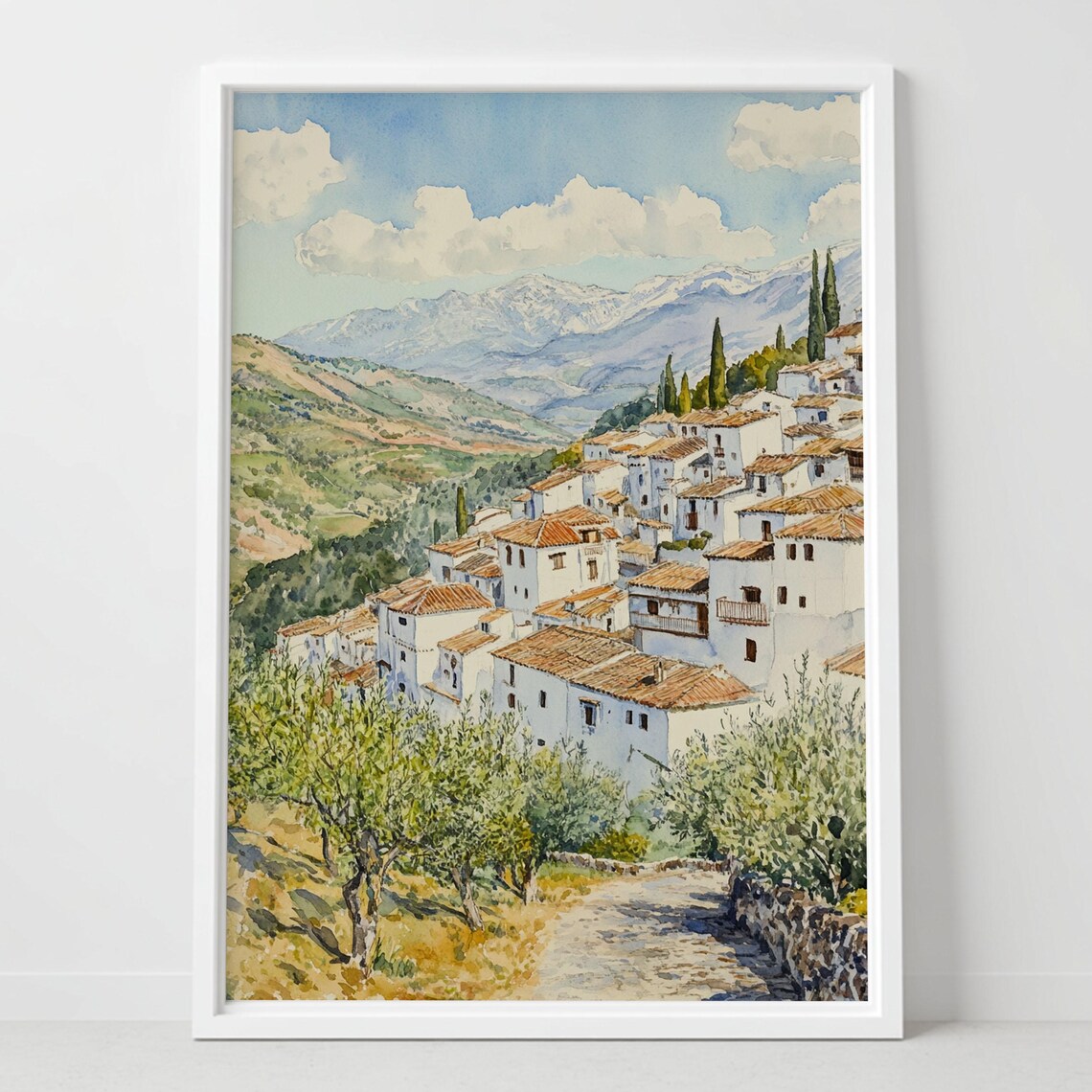Alpujarras Spain White Mountain Village Andalusia Watercolor Poster