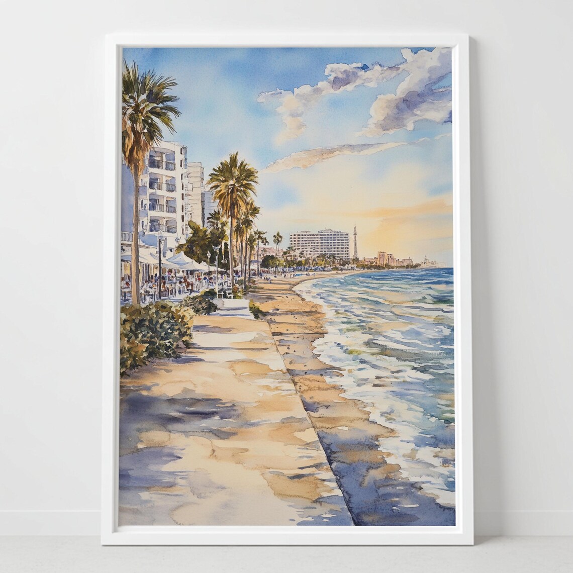 Palm Beach Boardwalk at Sunset Watercolor Coastal Travel Poster