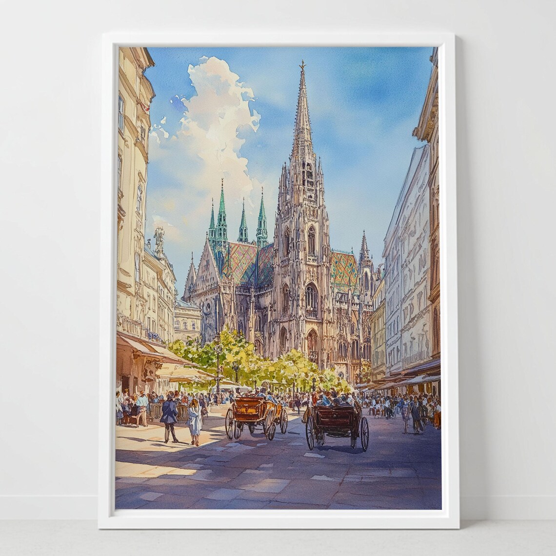Vienna Stephansdom Watercolor Patterned Roof Carriage Square Poster