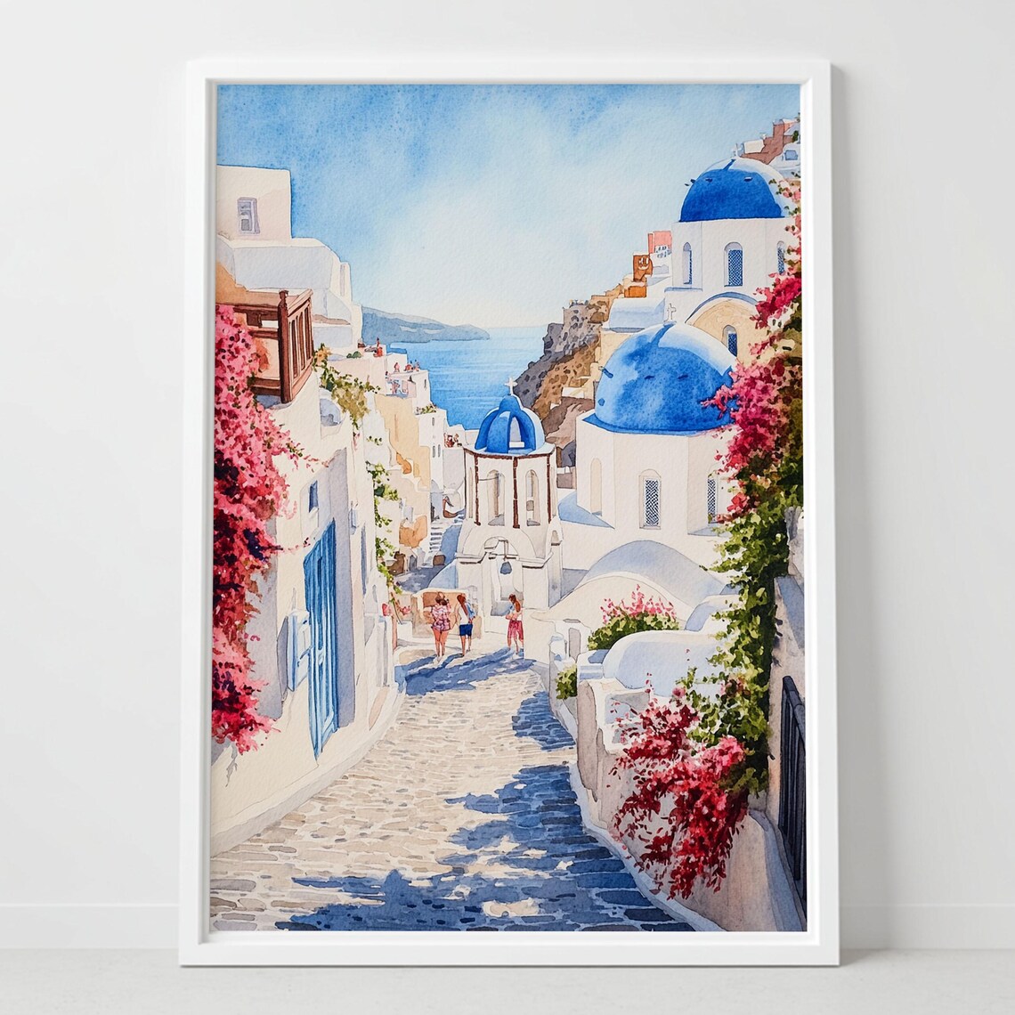 Santorini Greece Blue Domes White Village Aegean Sea Art Poster