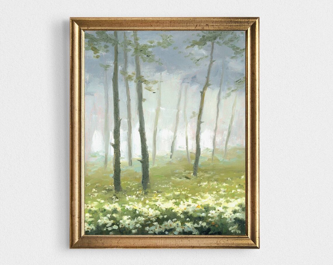Oil Painting Landscape Forest Flowers Poster Print