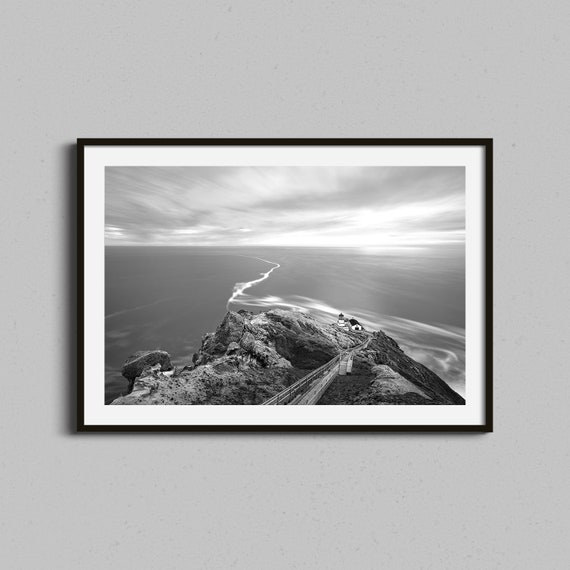Lighthouse Framed Wall Art Black And White Point Reyes Ocean Photo West Coast Coastal Home Decor Above Bed Photography Print