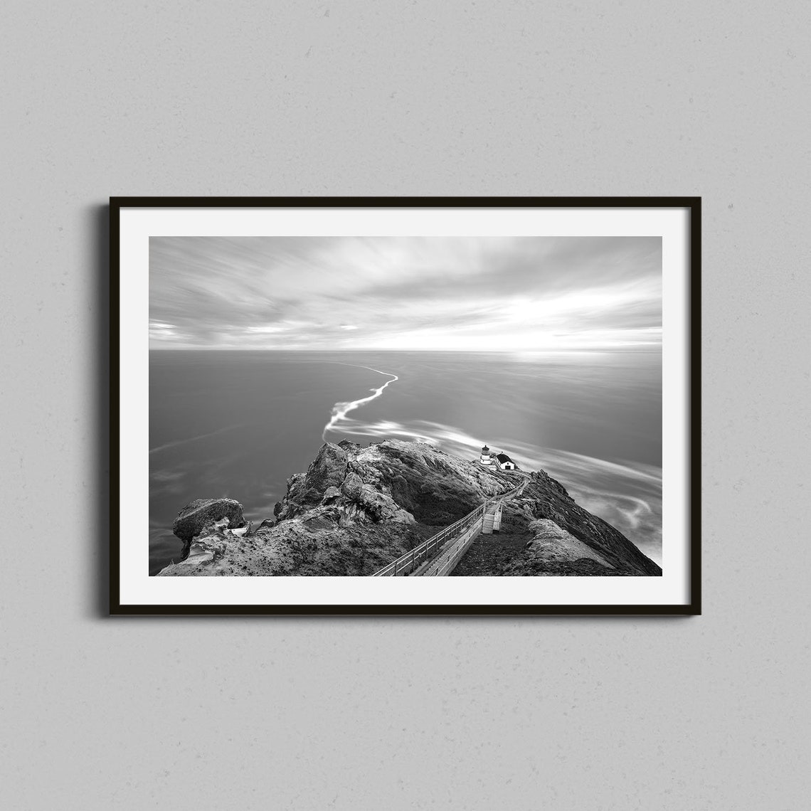 Point Reyes Lighthouse Ocean Cliffs Black And White Photo Poster