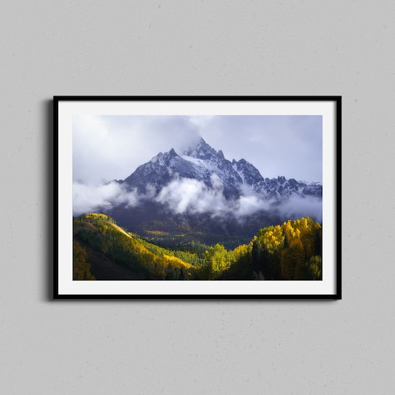 Mount Sneffels Colorado Snowy Peak Autumn Aspen Forest Photo Poster