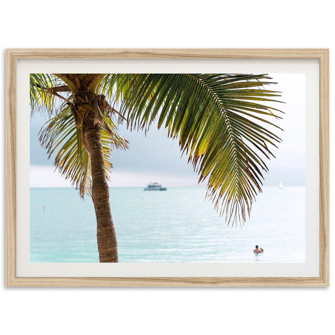 Tropical Palm Tree Over Turquoise Sea Coastal Beach Photo Art Print