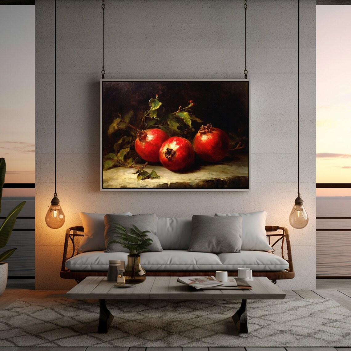 Vintage Pomegranate Art Print, Rustic Kitchen Still Life - Image 3