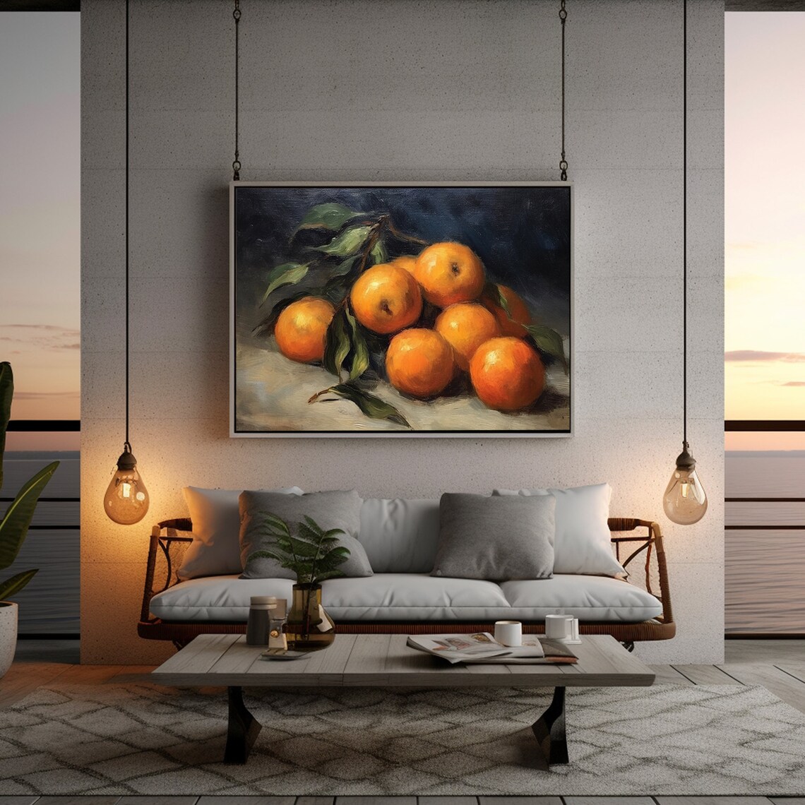Moody Orange Clementines Vintage Kitchen Still Life Art Print - Image 2