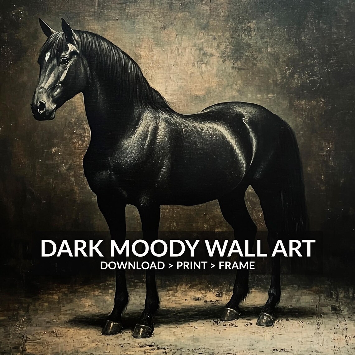 Dark Moody Black Horse Portrait Rustic Vintage Painting Poster - Image 6