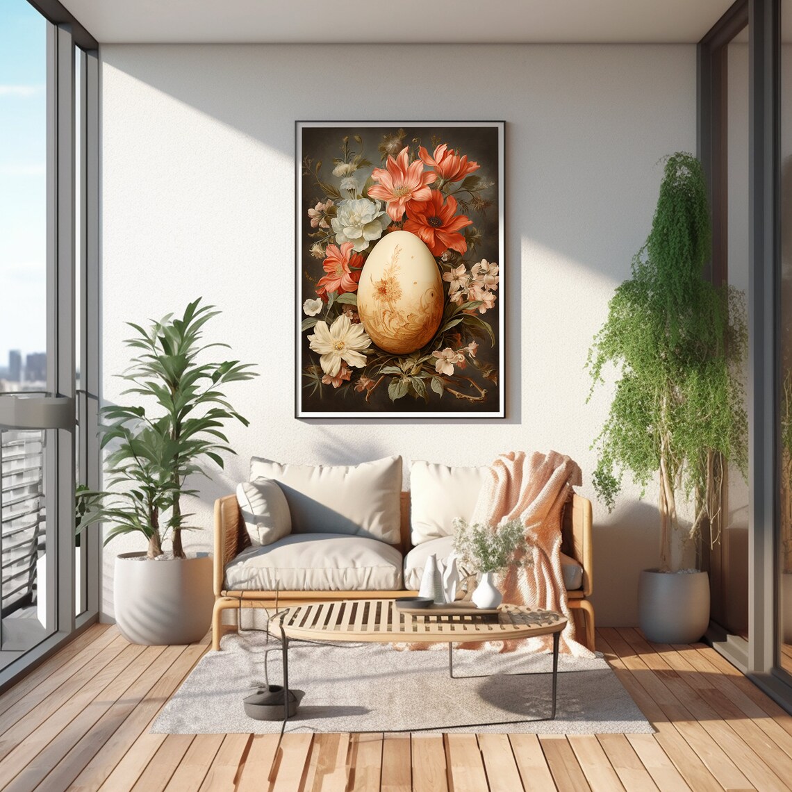 Easter Egg Print, Spring Moody Flower Basket Painting - Image 4