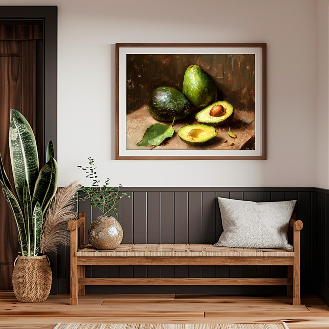 Moody Avocado Print Kitchen Wall Decor Dark Still Life Painting Rustic Farmhouse Vegetable Wall Art - Image 2