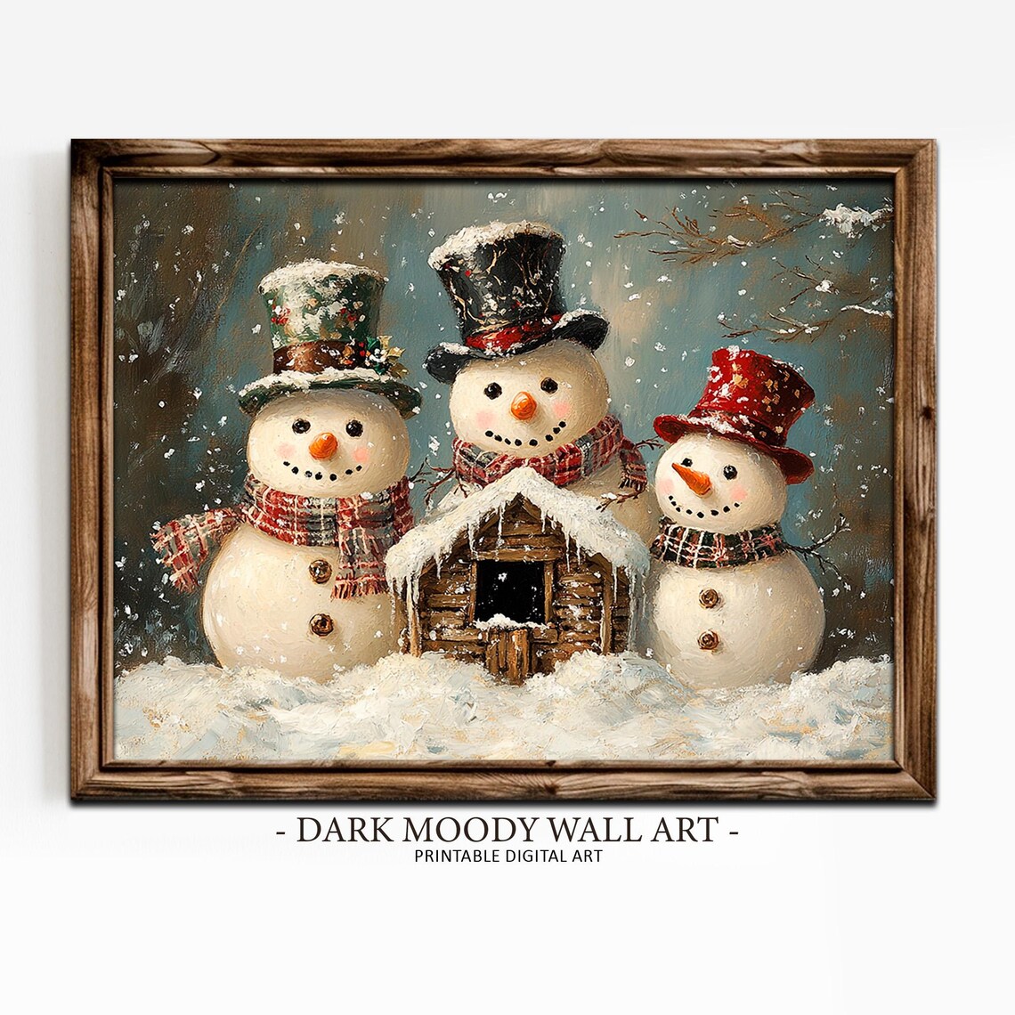 Rustic Snowman Family Christmas Wall Art Print