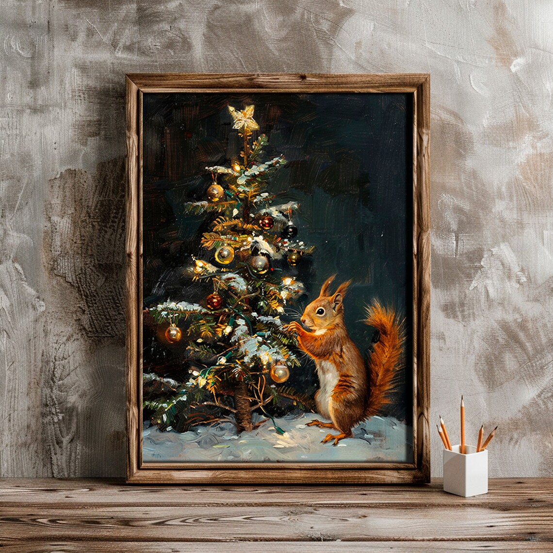 Christmas Squirrel Art Print, Dark Academia Decor - Image 4