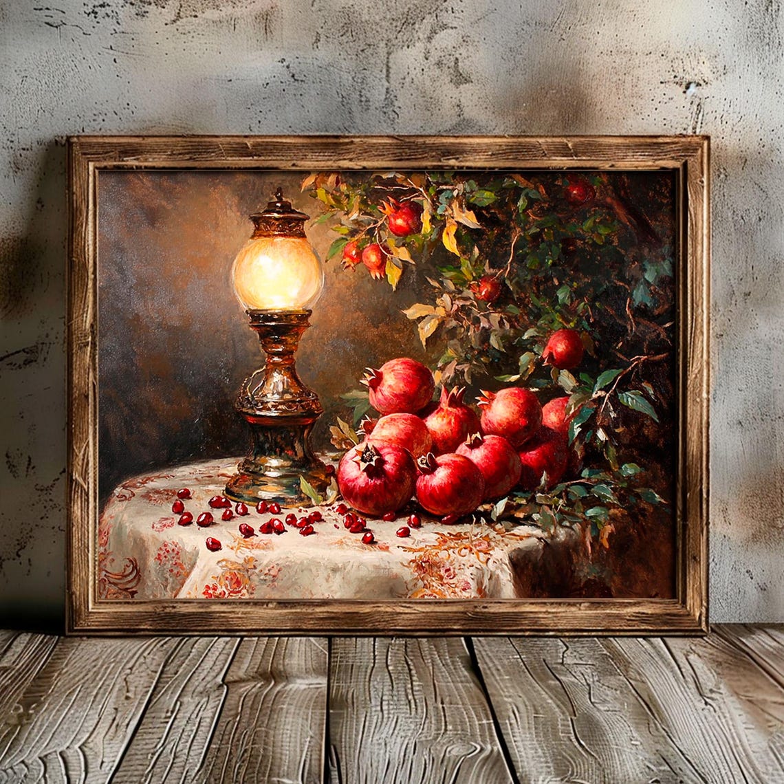Pomegranate Wall Art Fall Wall Art Autumn Vintage Kitchen Wall Art Rustic Fall Decor Dark Moody Print Fruit Oil Painting - Image 6