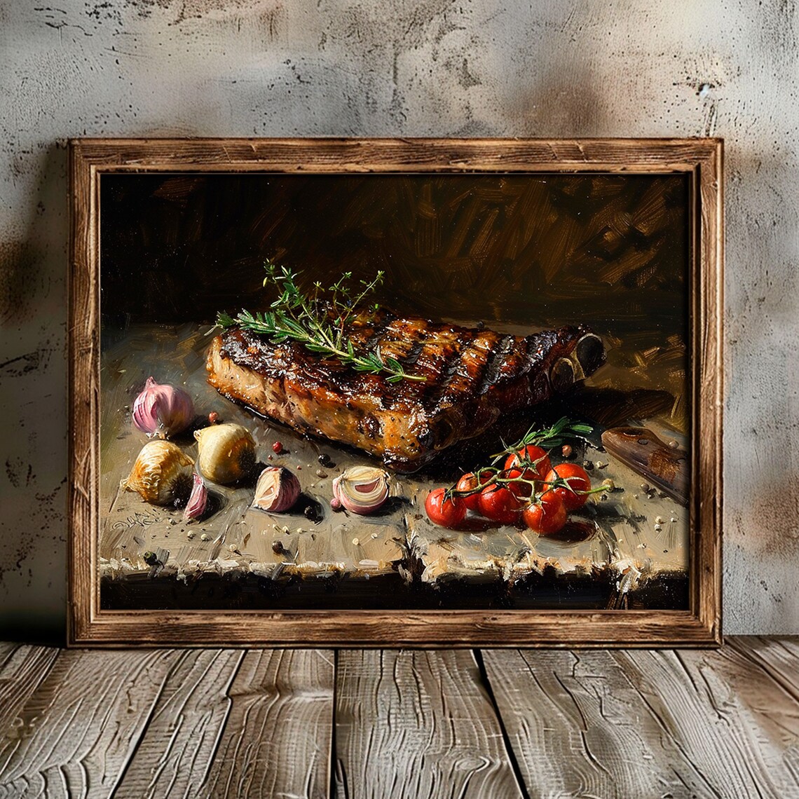 Barbecue Glazed Ribs Rosemary Shallots Tomatoes Moody Art Print - Image 6