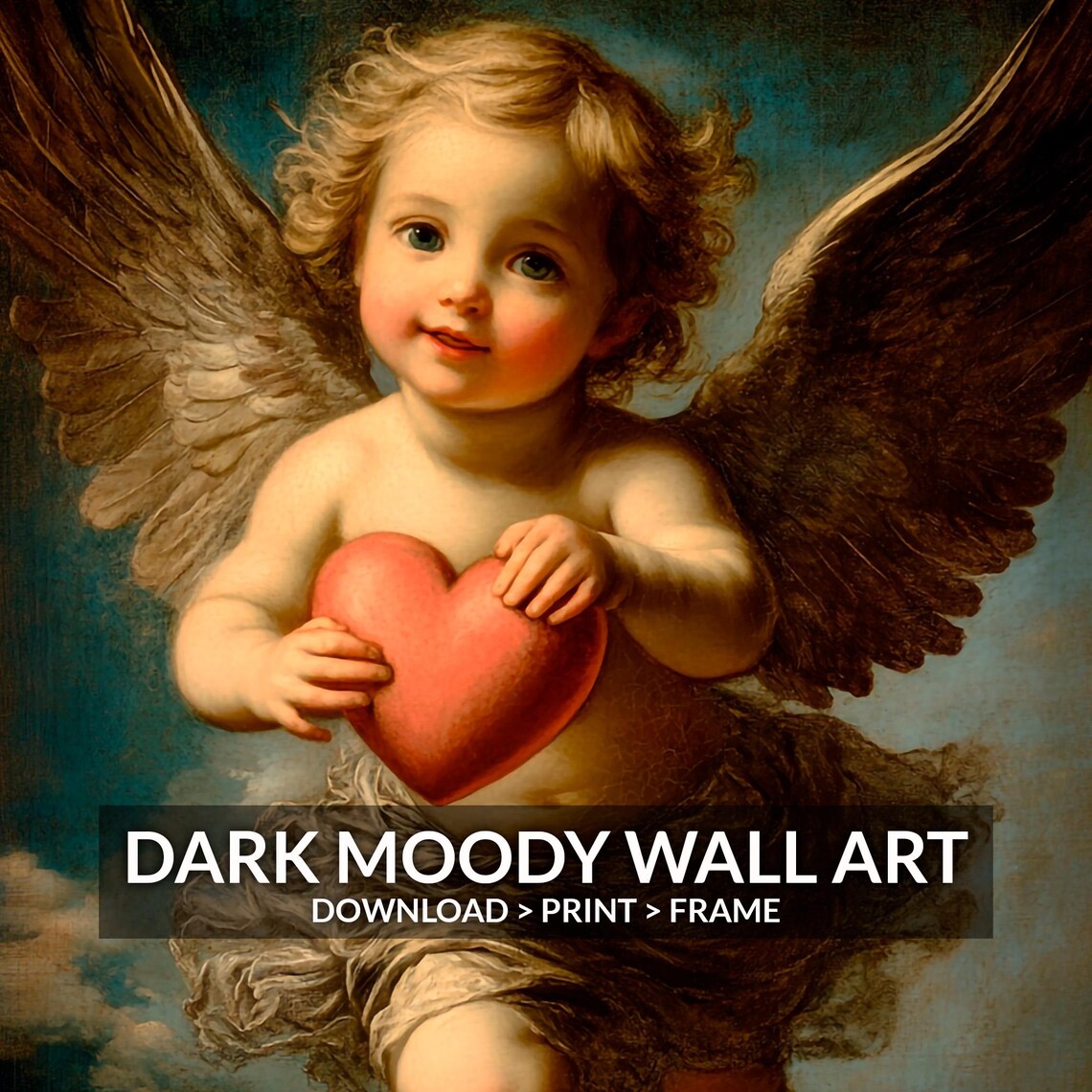 Cupid With Heart Print, Dark Moody Love Wall Art - Image 6