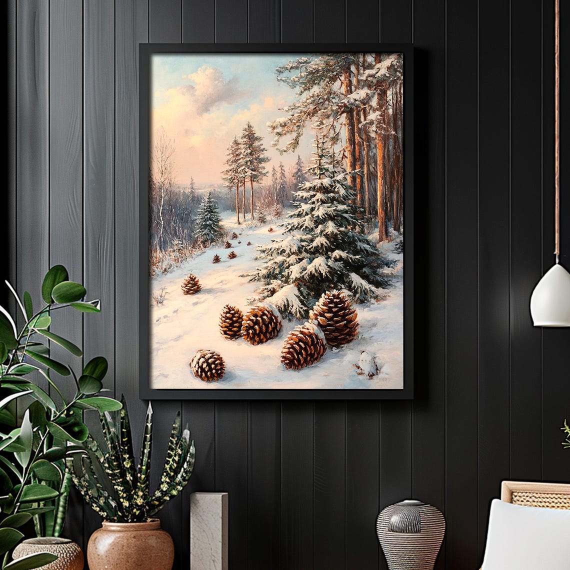 Winter Forest Snow Landscape Pinecones Pastel Morning Poster - Image 2