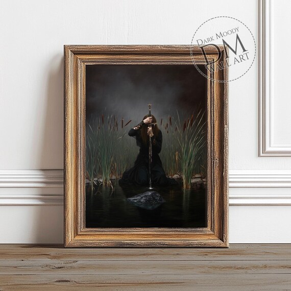 Gothic Woman With Sword Art Print Dark Lady Of The Lake Wall