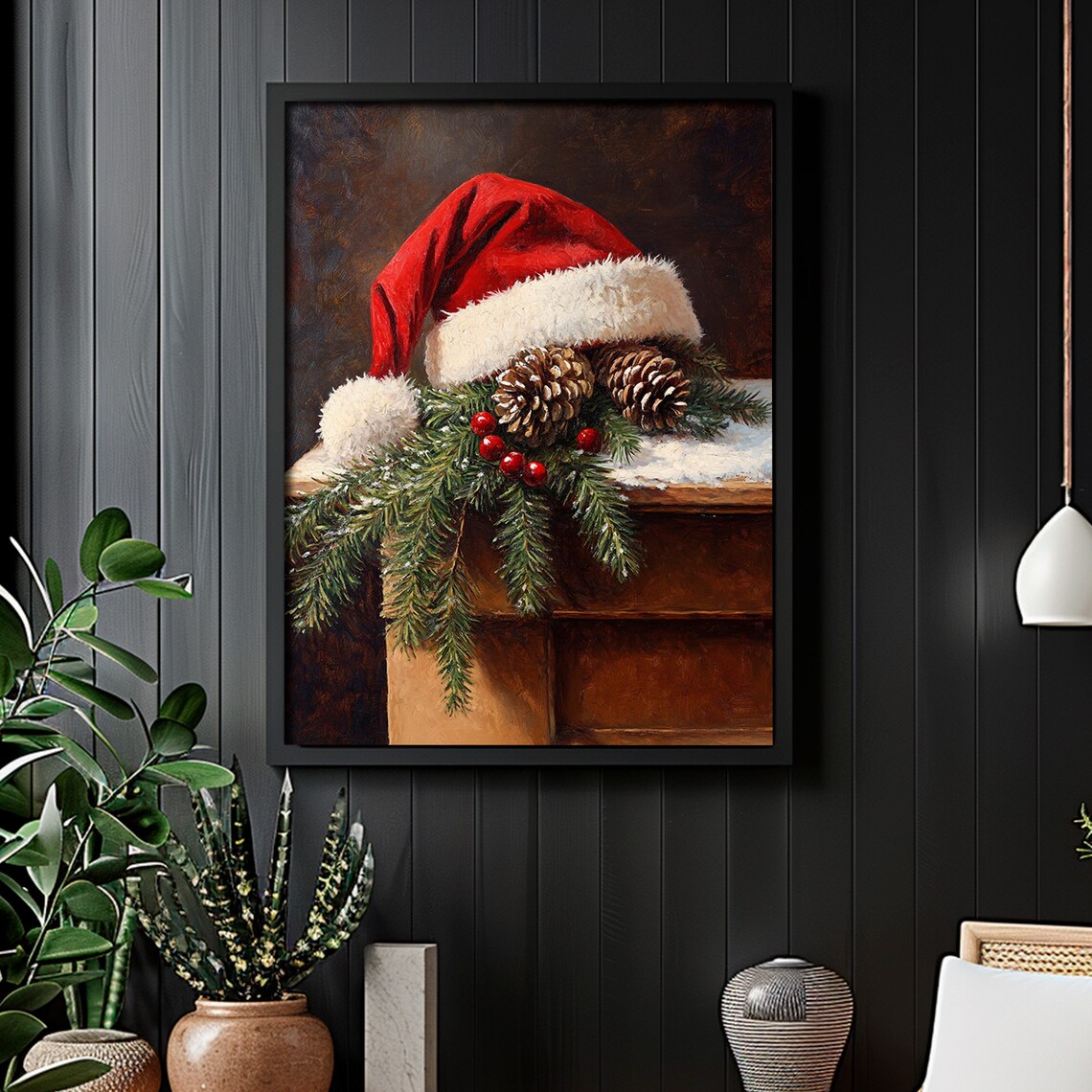 Vintage Christmas Santa Hat Art Print, Farmhouse Decor - Image 5